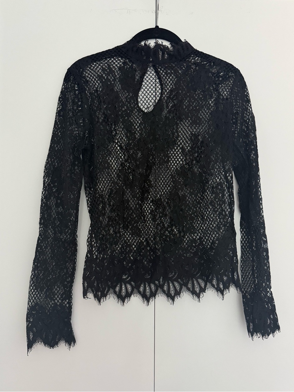 Topshop Black Sheer Lace Long Sleeve Top